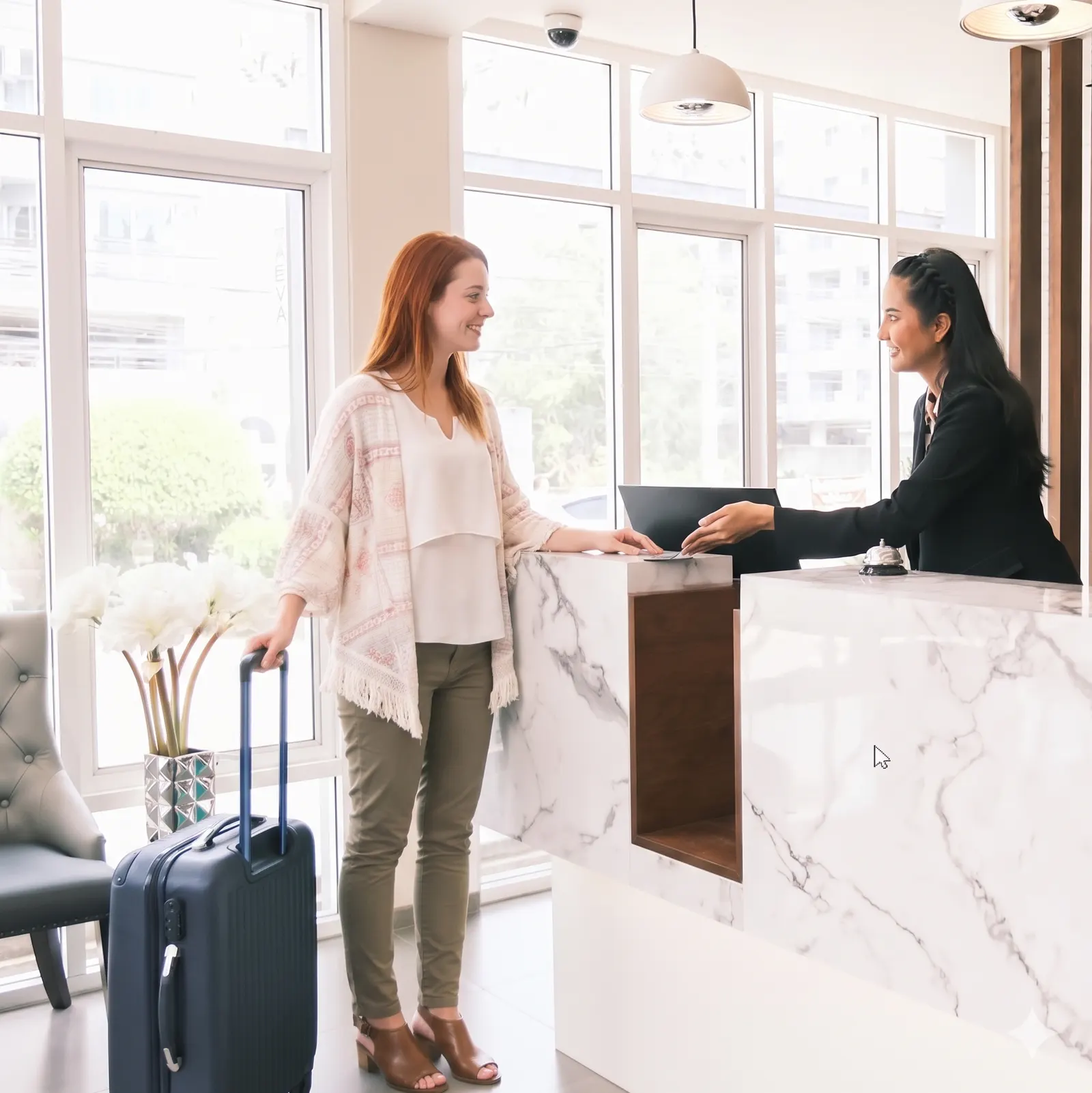 Patient checking in at a concierge reception desk